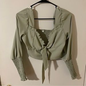 Green long sleeve crop top- medium